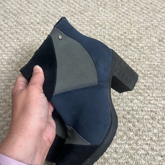 Earth Malta Suede Leather Chunky Heeled Ankle Boot, Black Blue Boho Patchwork - Picture 9 of 11